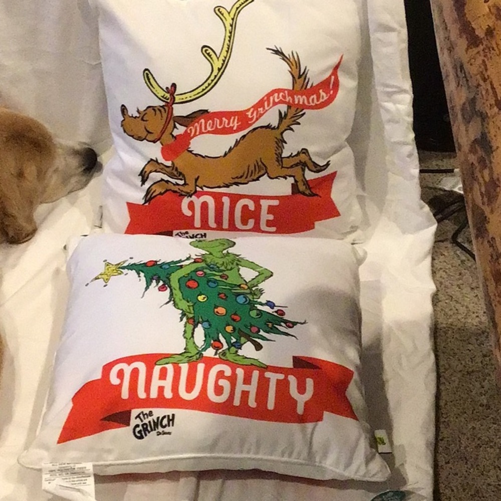 Dr Seuss Grinch “Naughty or Nice” reversible pillows set of 2